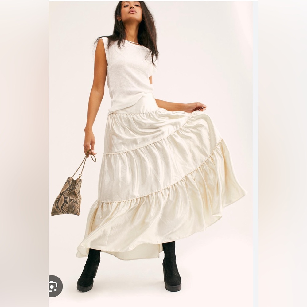 FREE PEOPLE Moonbeam Tiered Maxi Skirt - ivory S